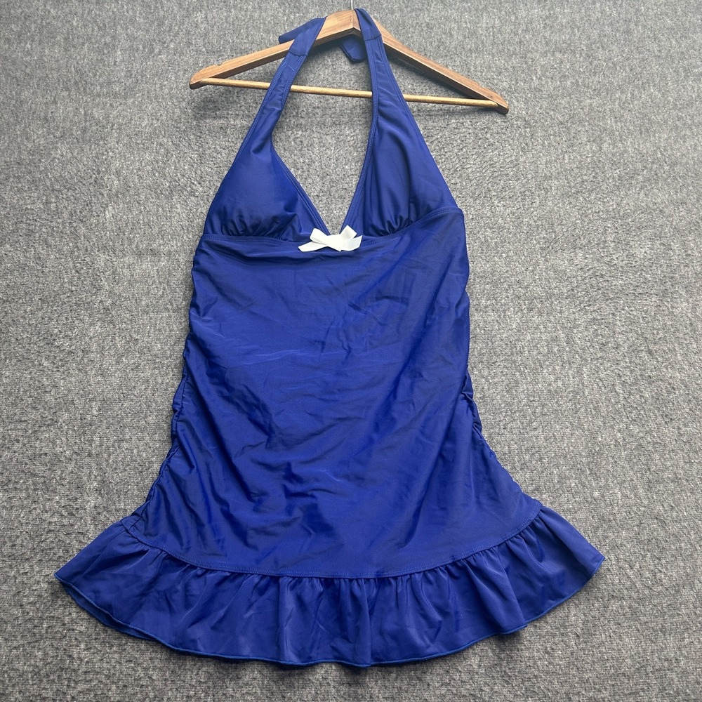 Venus One Piece Swimsuit Dress 16 Slimming Bathing Halter Blue Bow‎
